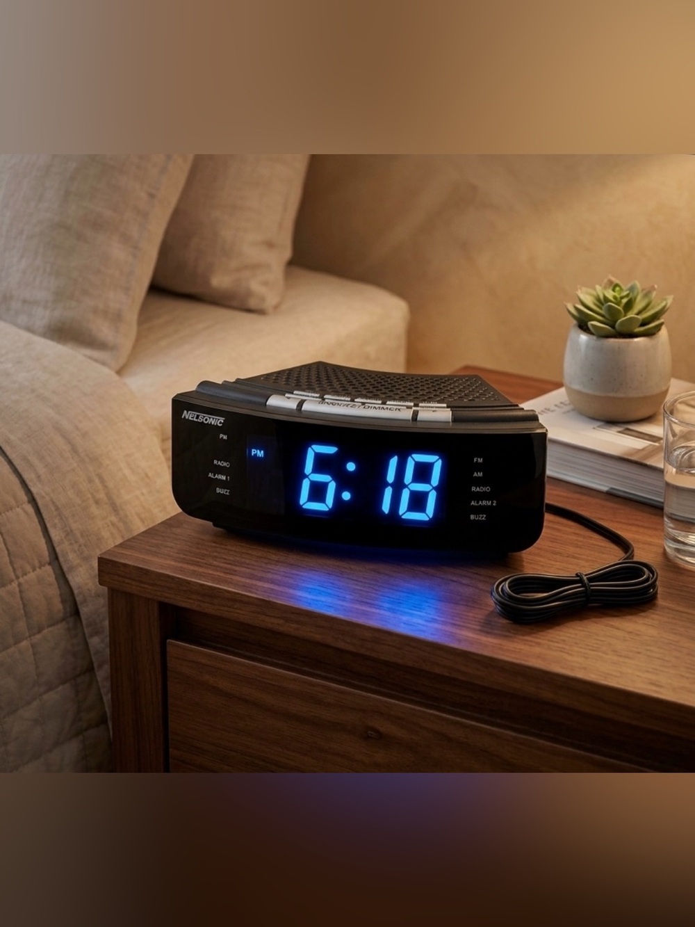 Nelsonic Black Digital Clock Radio Dual Alarm Snooze AM/FM Tuner